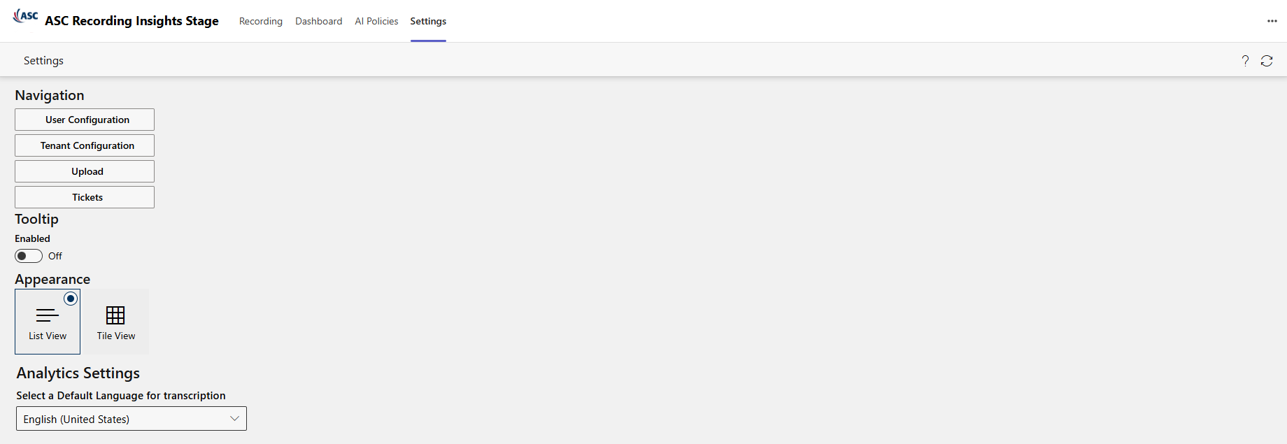 Tab Settings