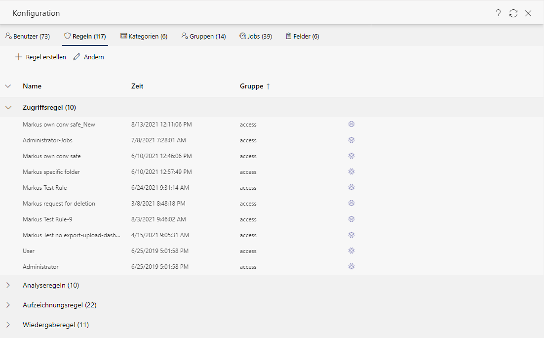 Registerkarte Einstellungen - Regeln