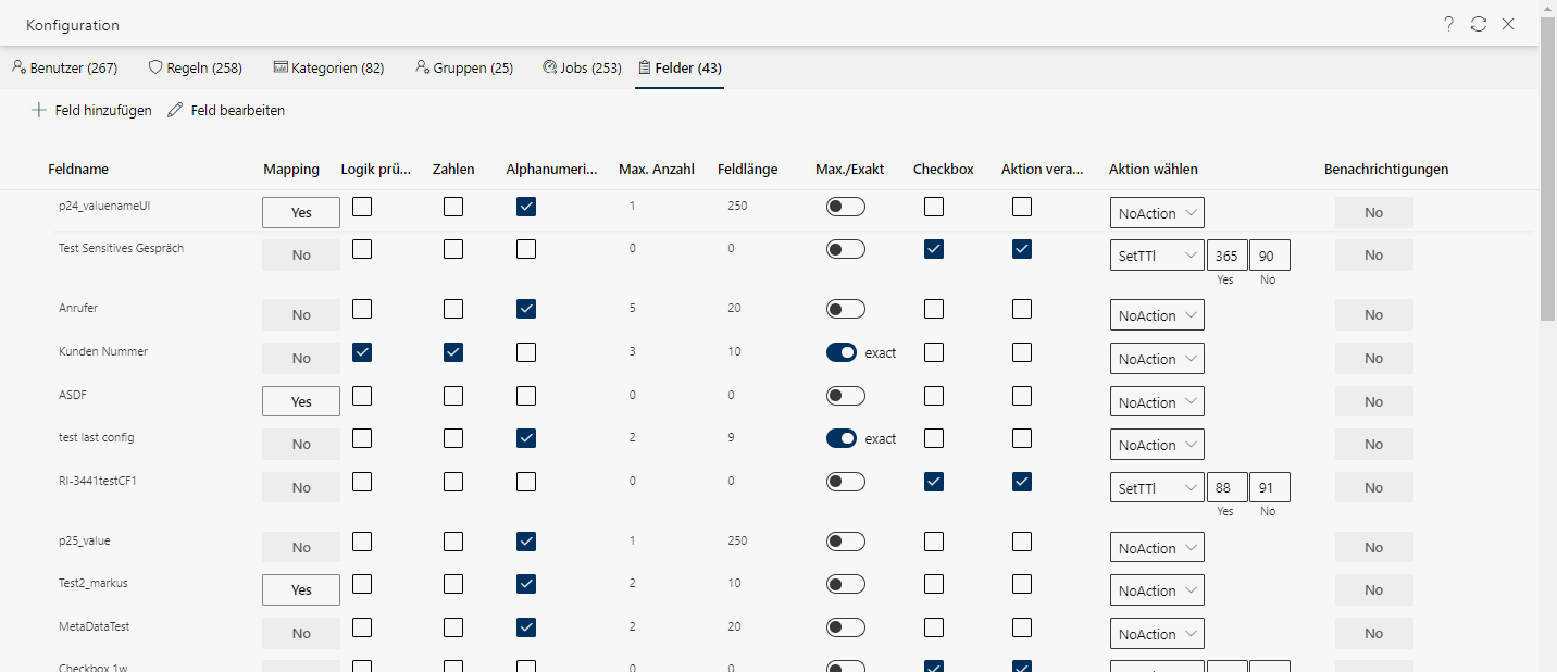 Registerkarte Einstellungen - Felder 
