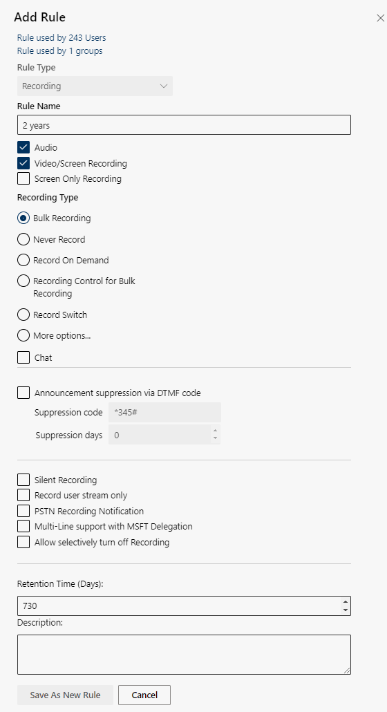 Default rule for the recording rule
