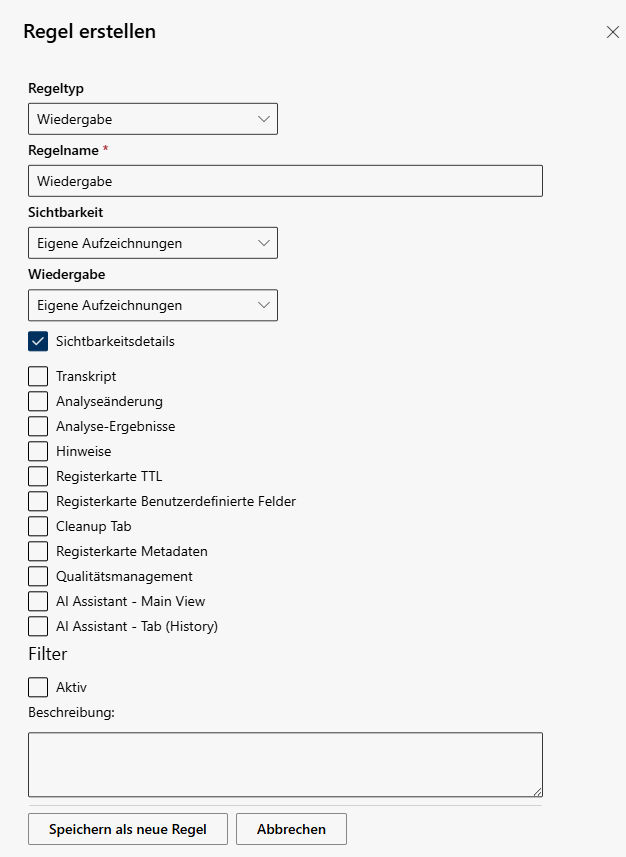 Wiedergaberegel anlegen