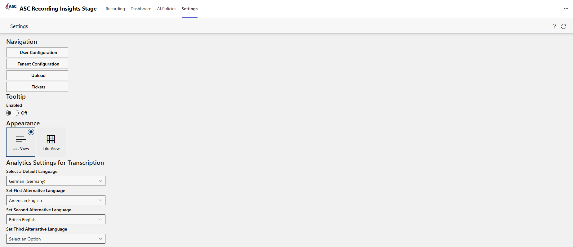 Tab Settings
