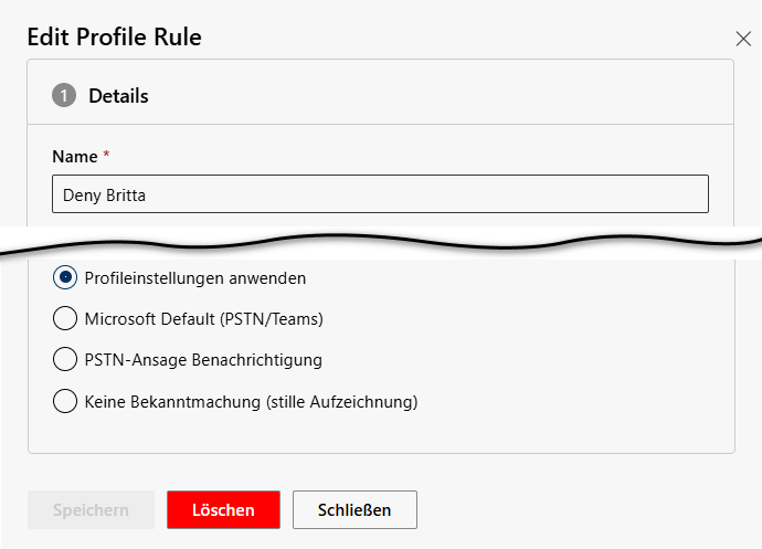 Profilregeln löschen