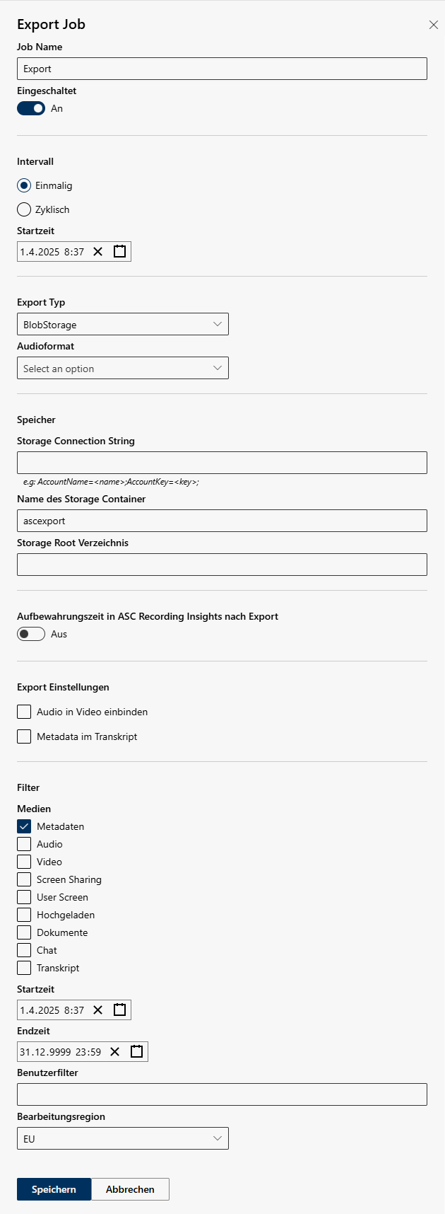 Export-Job konfigurieren