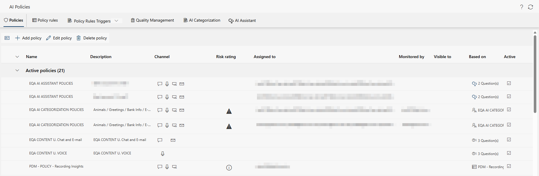 List view policies