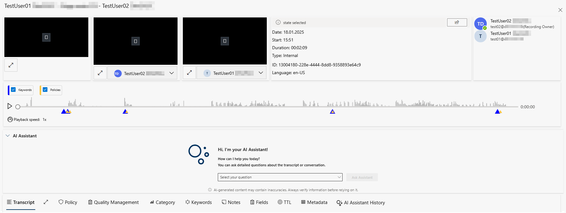 Detail view of a recording