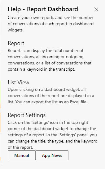 Help settings example dashboard