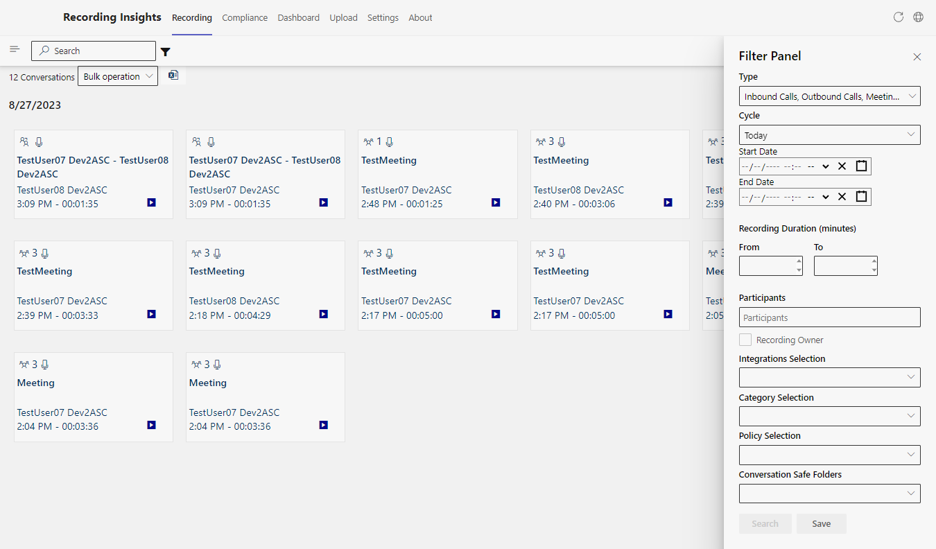 Tab Recording with filter setting: visibility filter