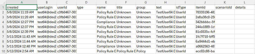 Audit Log XLSX Datei