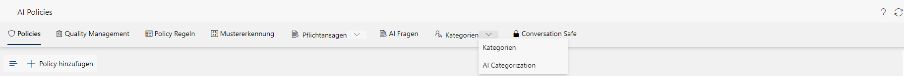 Dropdown-Liste: Kategorien, AI Categorization