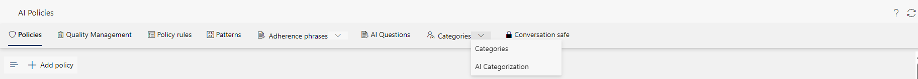 Drop-down list: Categories, AI Categorization.