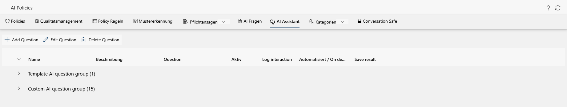 Registerkarte AI assistant