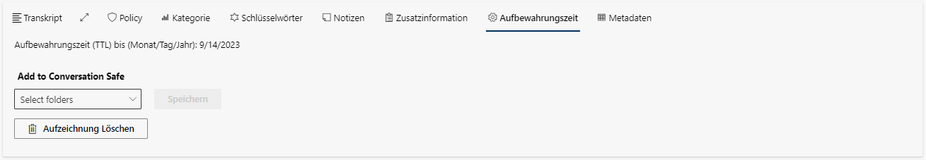 Detailansicht Registerkarte Aufbewahrungszeit (TTL)