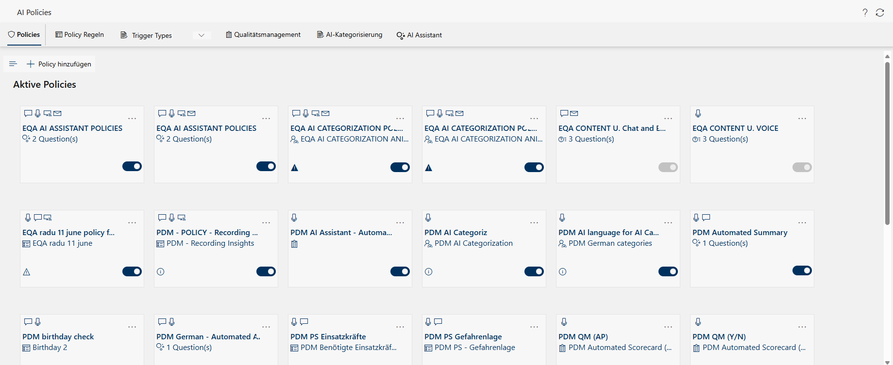 Kachelansicht Policies