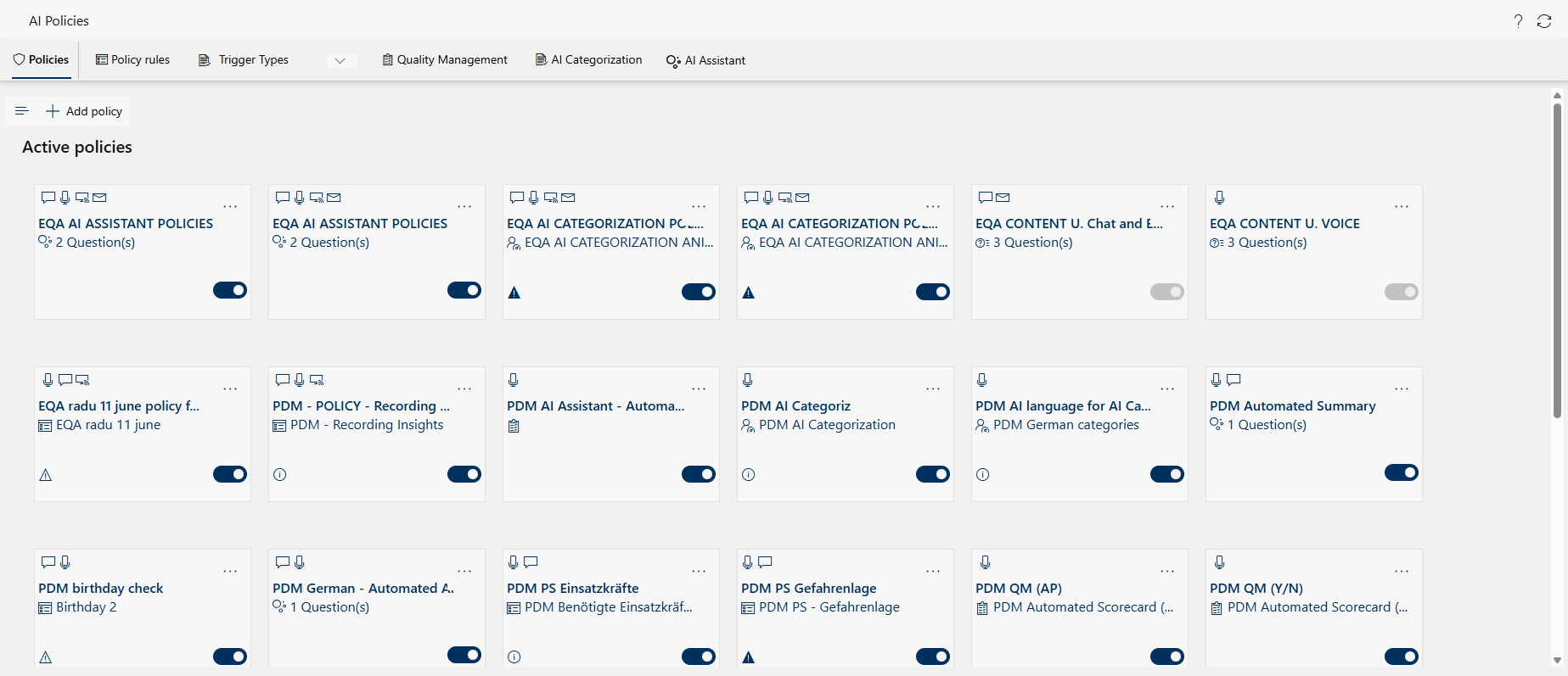 Tab Policies Tile view Policies
