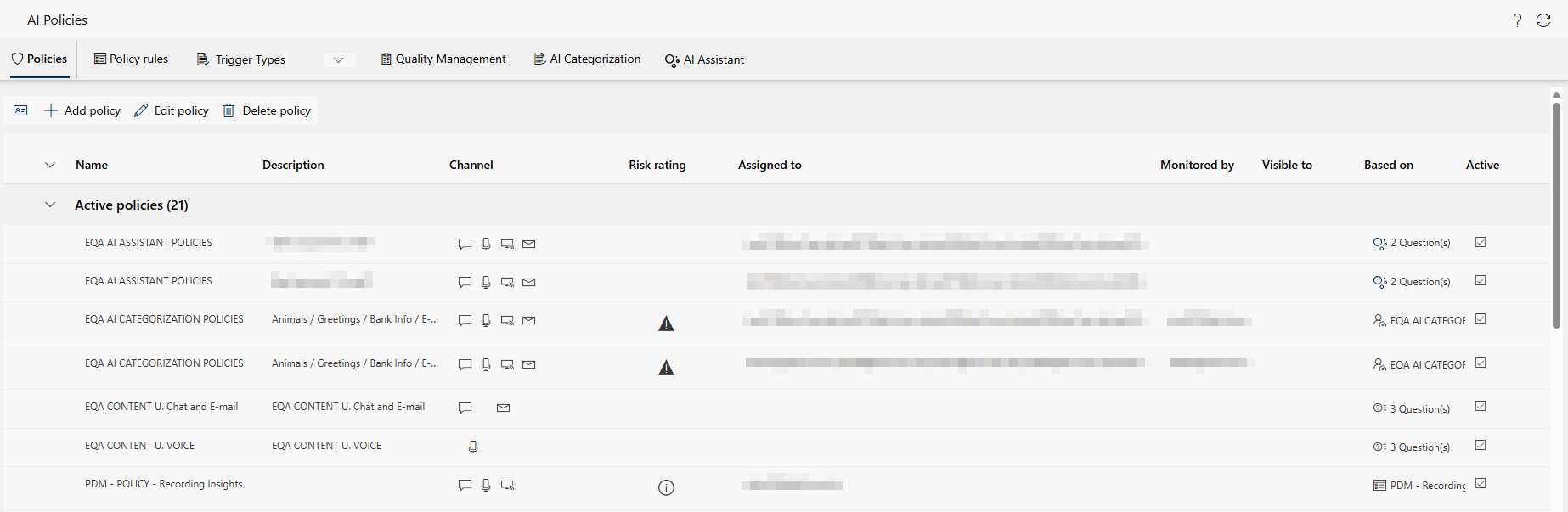 List view policies