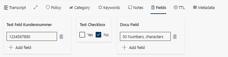 Recording detail view tab Fields - Fields saved