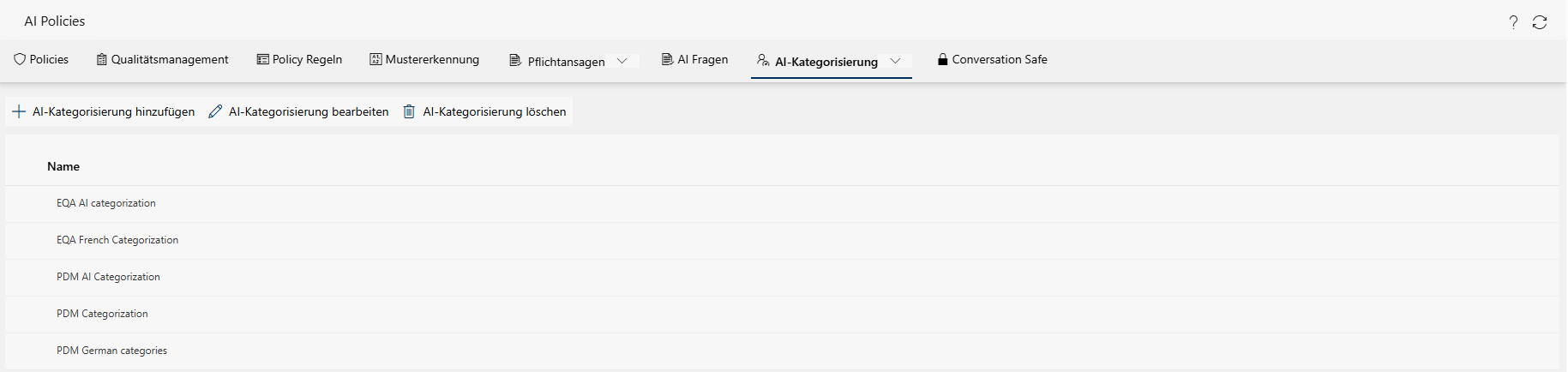 Registerkarte AI-Kategorisierung