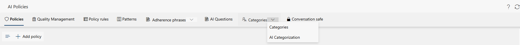 Drop-down list: Categories, AI Categorization.