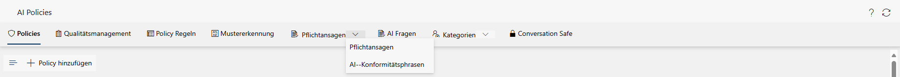 Dropdown-Liste Pflichtansagen, AI-Konformitätsphrasen